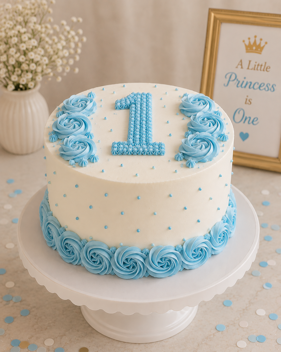 First Birthday Cake — Blue Simple