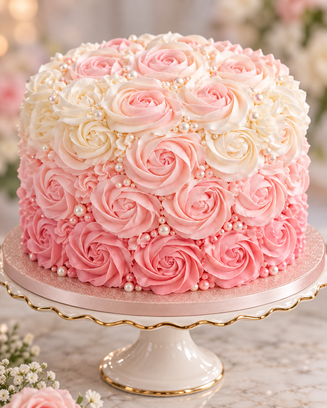 Wedding Cake — Pink Rosette 8-Inch