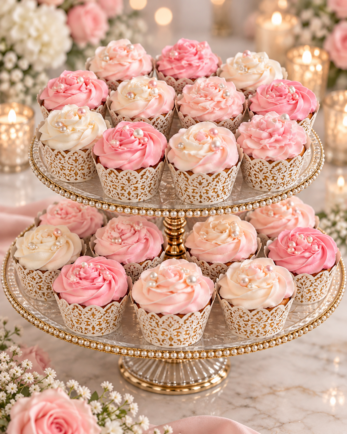 Wedding Cupcakes 12-Pack — Pink & White Rosette