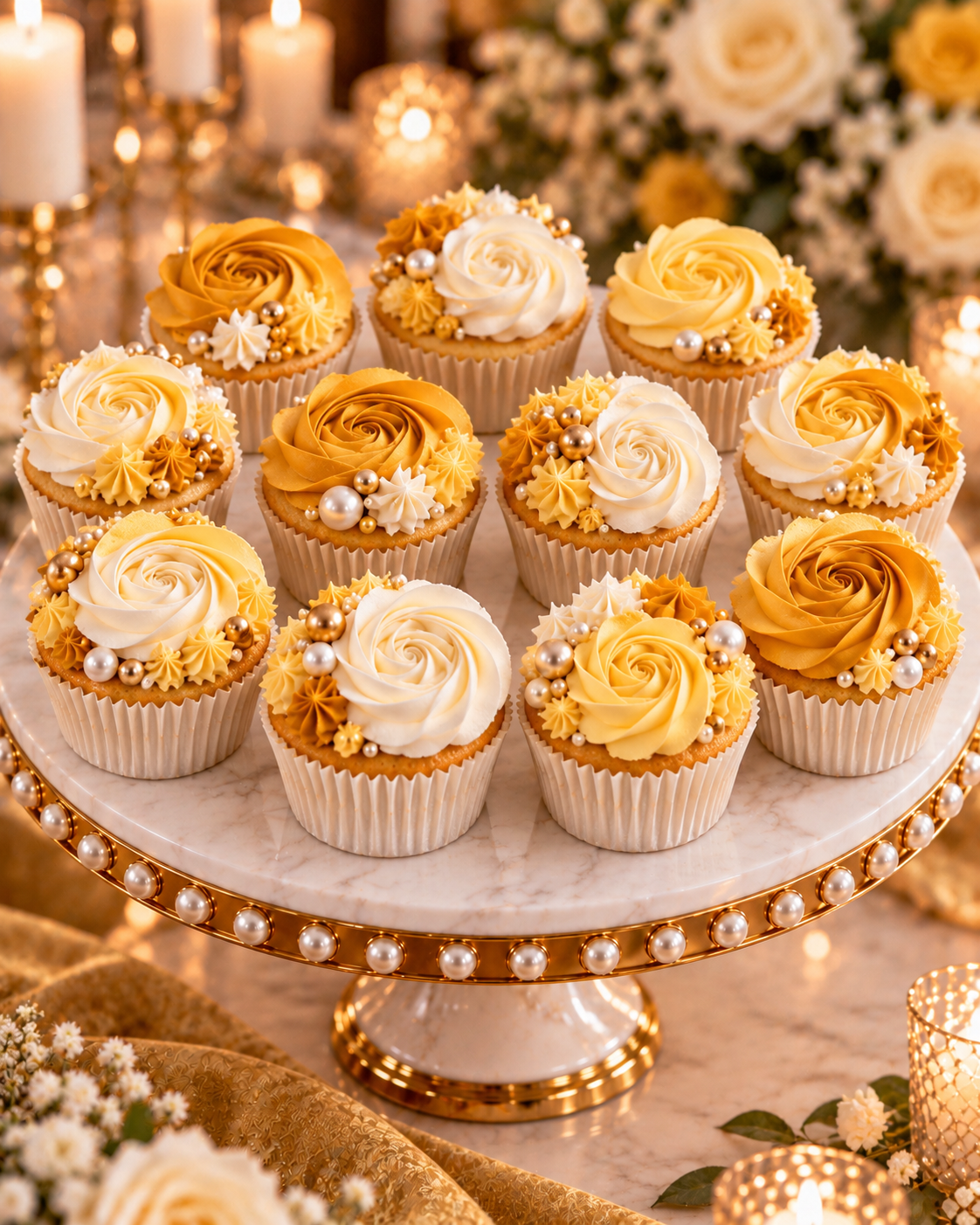 Wedding Cupcakes 12-Pack — Pink & White Rosette B