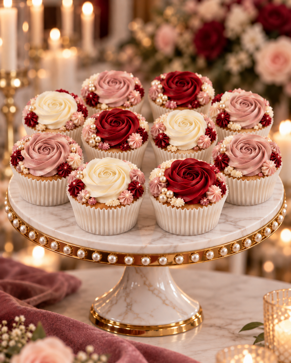 Wedding Cupcakes 12-Pack — Purple & White Rosette