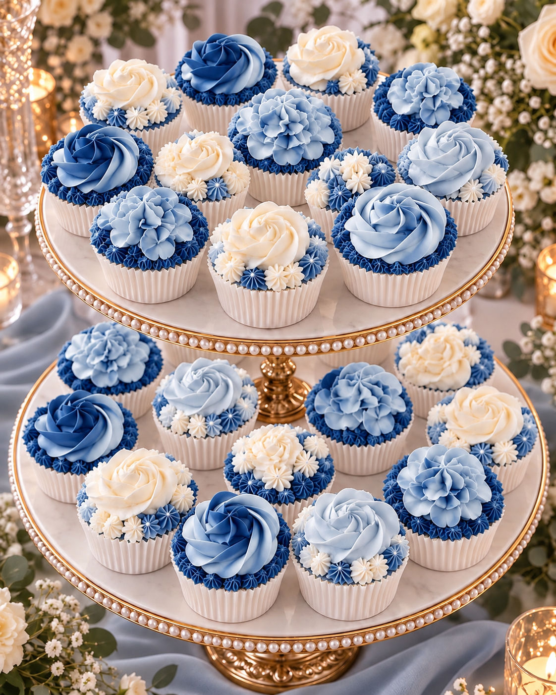 Wedding Cupcakes 24-Pack — Blue & White